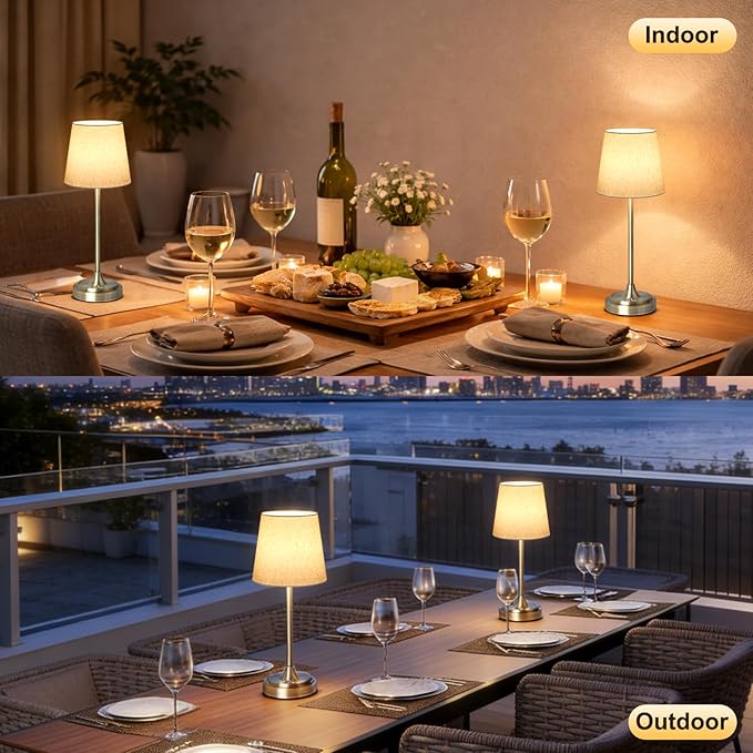 Wowag Cordless Table Lamp Rechargeable,5000mAh Battery Operated Desk Lamp,3 Colors & 7 RGB Stepless Dimmable,Touch Ambient Light for Bedside,Bedroom,Dining Room,Living Room,Bronze,FlaxenShade