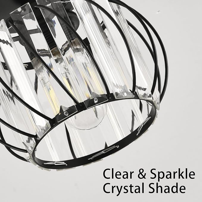 Crystal Ceiling Light, Crystal Semi Flush Mount Ceiling Light Black Crystal Chandelier for Kitchen Hallway Entrance Balcony Dining Rooms Living Rooms Bar Farmhouse