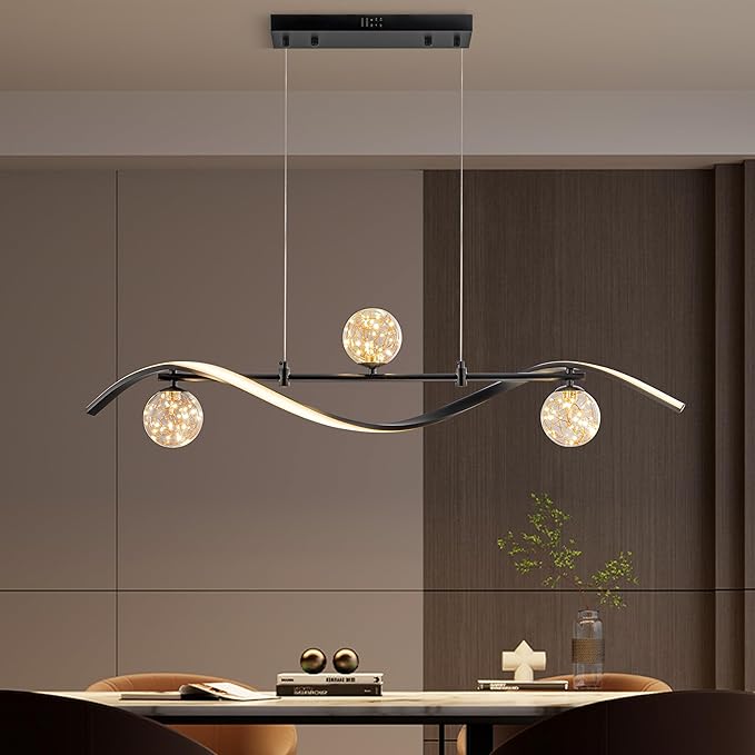homary 40.2" Dimmable Kitchen Island Lighting, Black 4-Light Dining Room Light Fixture Over Table Linear LED Chandelier Island Lights for Kitchen