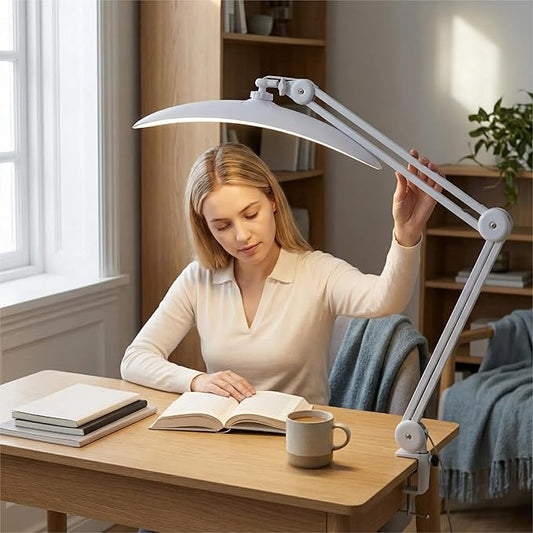 48W Eye-Caring LED Clip On Desk Lamp, 2700K/4200K/5600K with Remote, Curved Design for Focused Lighting, CRI 95+ for Nail, Crafting, Painting, Hobby & Computer