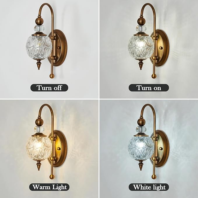 Piepooye Vintage Gold Wall Sconce Set of Two Mid Century Brushed Brass with Glass Globe Shade Vanity Light Indoor G9 Bulb Wall Light for Bathroom Farmhouse Bedroom Living Room Hallway