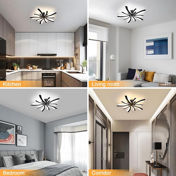 DELIPOP Modern Ceiling Light, 26.7'' Dimmable Black Acrylic V-Shaped LED Flush Mount Ceiling Light, 3000K-6500K with Remote Control for Living Room Bedroom Dining Room