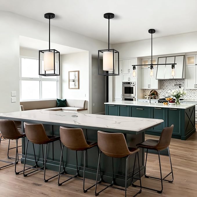 Black Pendant Lights Kitchen Island 2 Pack, Modern Small Lantern Kitchen Pendant Lighting Over Island, Farmhouse Kitchen Island Lights Ceiling Hanging, Industrial Cage Pendant Light Fixtures