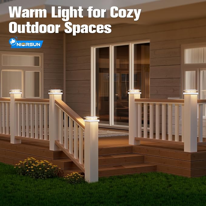 NIORSUN Solar Post Cap Lights Outdoor Waterproof, 4x4 Post Solar Lights 2 Color Modes, Fence Posts Solars Light for Deck Patio Garden Deco, 4x4 Posts Caps Wood Vinyl, 5x5 Vinyl, 16 Pack (White)