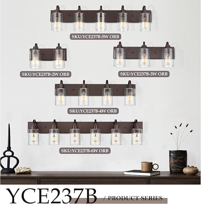 Emliviar Bathroom Vanity Light Fixtures - 3-Light Farmhouse Wall Light for Bathroom, Oil Rubbed Bronze Finish with Clear Glass, YCE237B-3W ORB