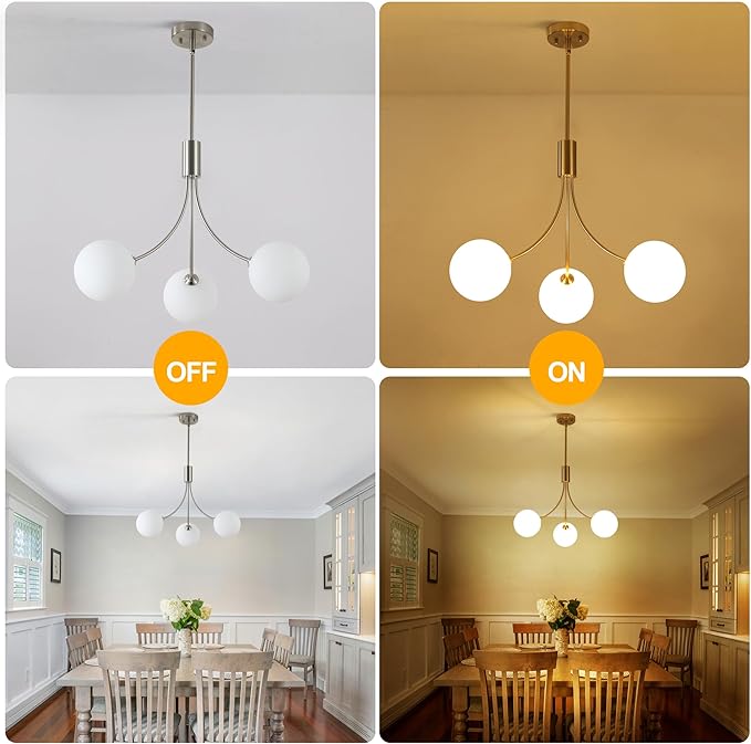CNRATYE 3-Light Brushed Nickel Chandelier Milk Globe Glass Pendant Lights Kitchen Island, Modern Sputnik Globe Chandeliers for Dining Room Entryway Hallway Foyer Bedroom Office Bathroom