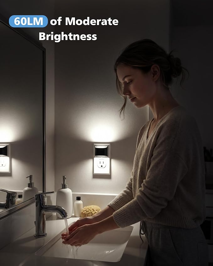 VOLISUN LED Night Light Cool White, 4 Pack Up and Down Night Lights Plug into Wall with Dusk to Dawn Light Sensor, 6000K Nightlight for Hallway, Bedroom, Bathroom, Kitchen White