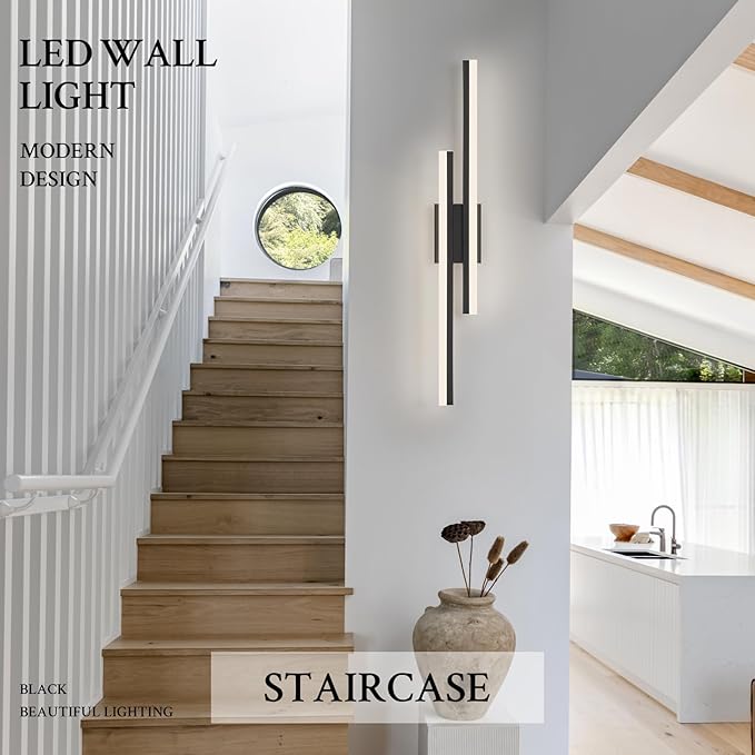 LED Wall Sconce Black Modern Remote Wall Light Fixtures for Living Room, Dimmable LED Vanity Light Indoor Remote Wall Sconce for Bedside Bedroom Bathroom Dining Room, 31.5inch 1 Pack