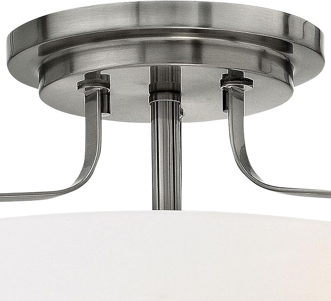 Hinkley Harper 3641BN Medium Semi-Flush Mount Ceiling Light, Sleek, Retro Style, Brushed Nickel and Etched Opal Glass