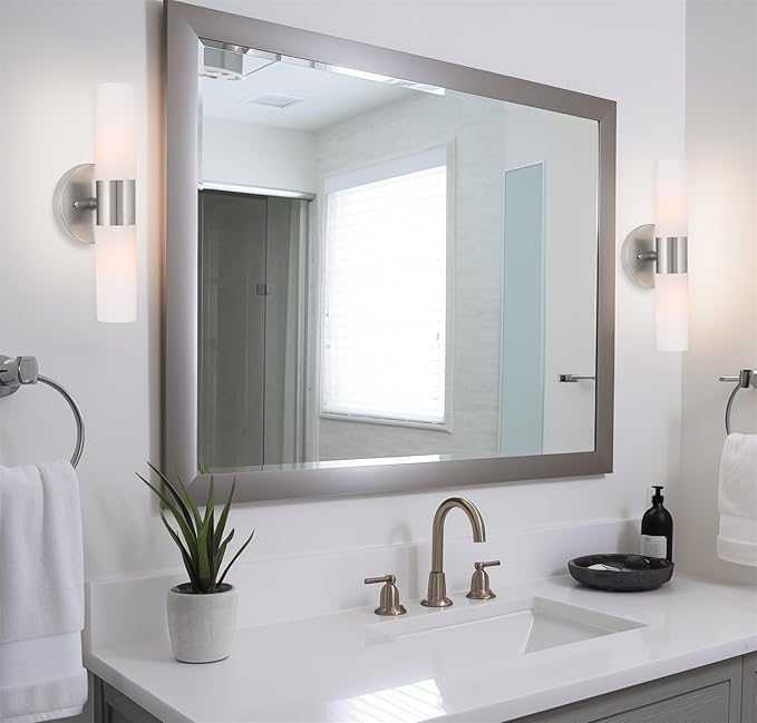 Kira Home Duo 14" Modern Wall Sconce with Frosted Glass Cylinder Shades, Linear 2-Light Silver Wall Light, Brushed Nickel Finish