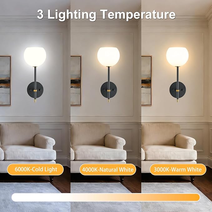 Black and Gold Battery Operated Wall Sconces Set of 2, Wireless Rechargeable Wall Light Fixtures for Home Decor, 12 RGB and 3CCT Dimmable Wall Lamps with Remote for Bedroom Living Room Hallway