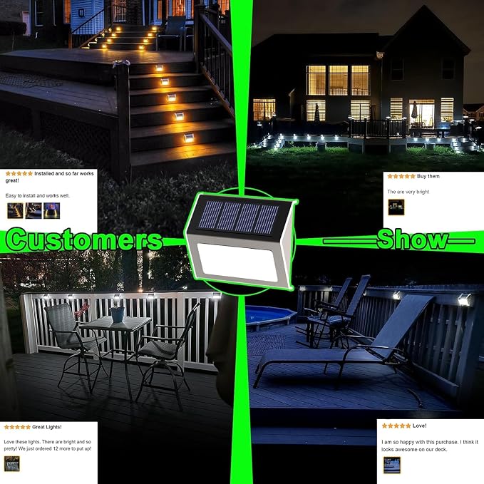 JSOT 16-Pack Solar Deck Lights Outdoor Waterproof, Stainless Steel Cold White LED Fence Lights, Solar Powered Step Lights for Outdoor Stairs, Patio, Railing, Yard, Garden