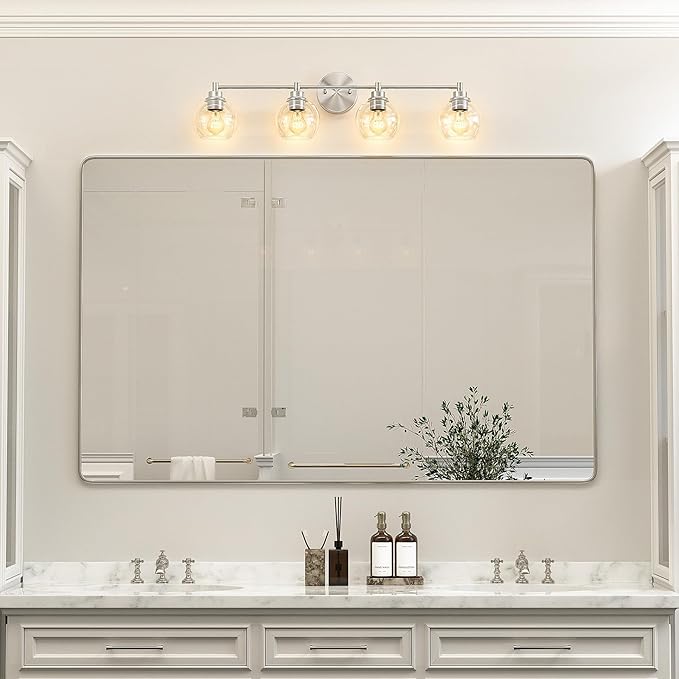 VONLUCE Bathroom Light Fixtures, 4-Light Vanity Light with Globe Glass Shades E26 Sockets, Bathroom Lights Over Mirror for Bedroom Hallway Living Room, Brushed Nickel Finish, ETL Certificated