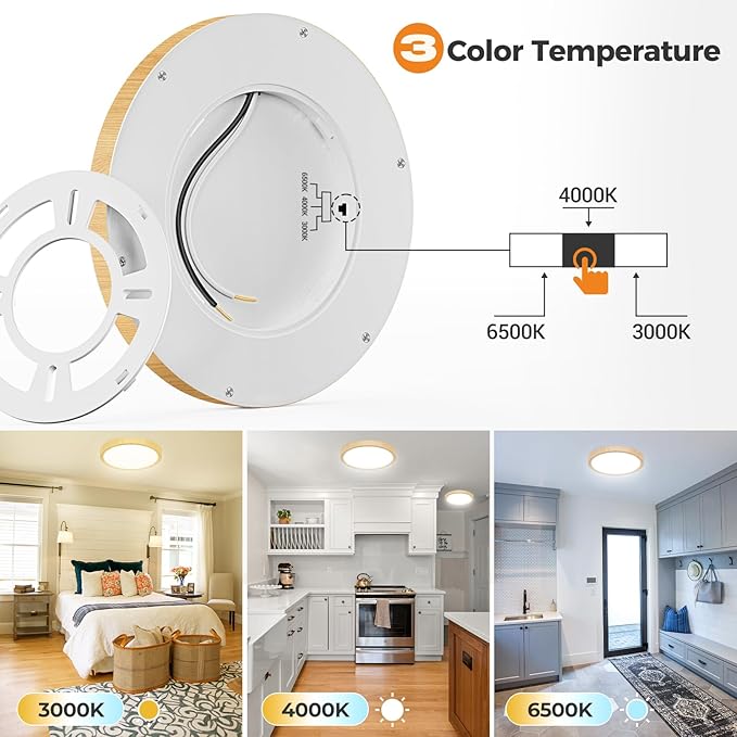 slochi 12Inch Flush Mount Ceiling Light Fixtures - 3Pack 3000K-4000K-6500K Flat Led Lights for Room Ceiling,Ultra Thin Round White Ceiling Lights for Living Room,Bedroom,Kitchen,Bathroom