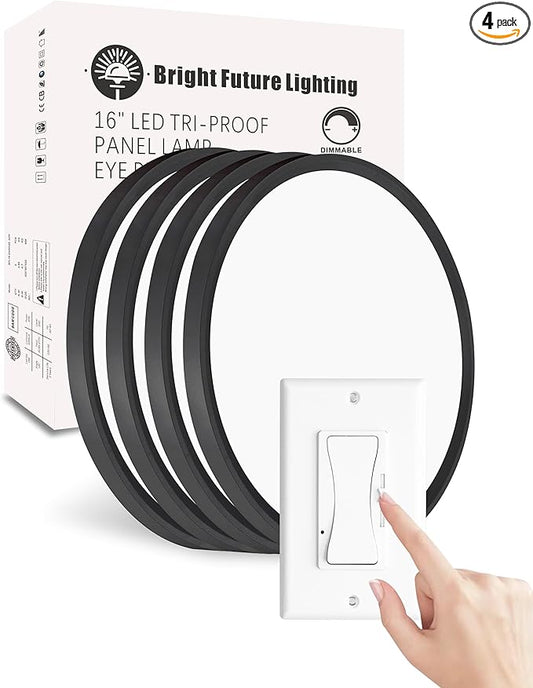 4Pack 16 Inch Dimmable LED Flush Mount Ceiling Light Panel,32W 3480LM,2700K-6000K 5 CCT Selectable,Ultra Thin Round Black Ceiling Light Fixture for Hallway Kitchen Bedroom Home Office Bathroom