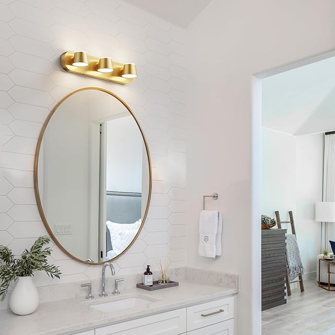 URSOLA 3 Light Bathroom Vanity Light, LED Gold Wall Light Fixtures, Up and Down Rotatable Dimmable 20 inch Bathroom Lighting Fixtures Over Mirror