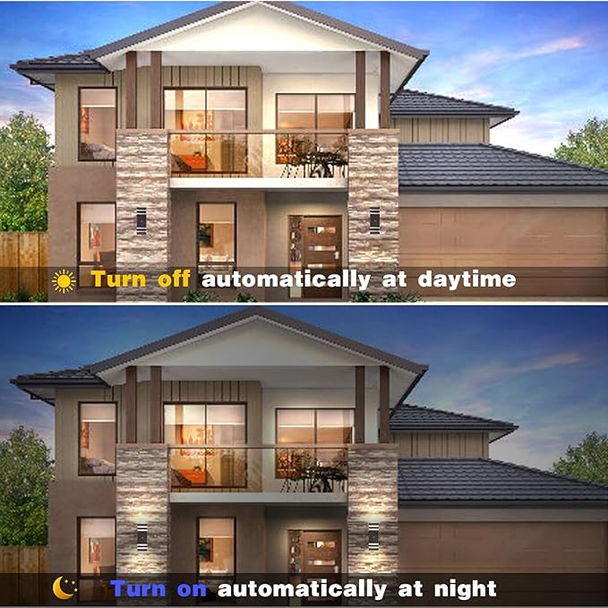 DASTOR 2 Pack Dusk to Dawn Outdoor Wall Lights, Brown Exterior Wall Sconce Lighting Fixtures, Up and Down Porch Lights Outdoor Waterproof Warm White 3000K Outside Lights for House Garage Patio