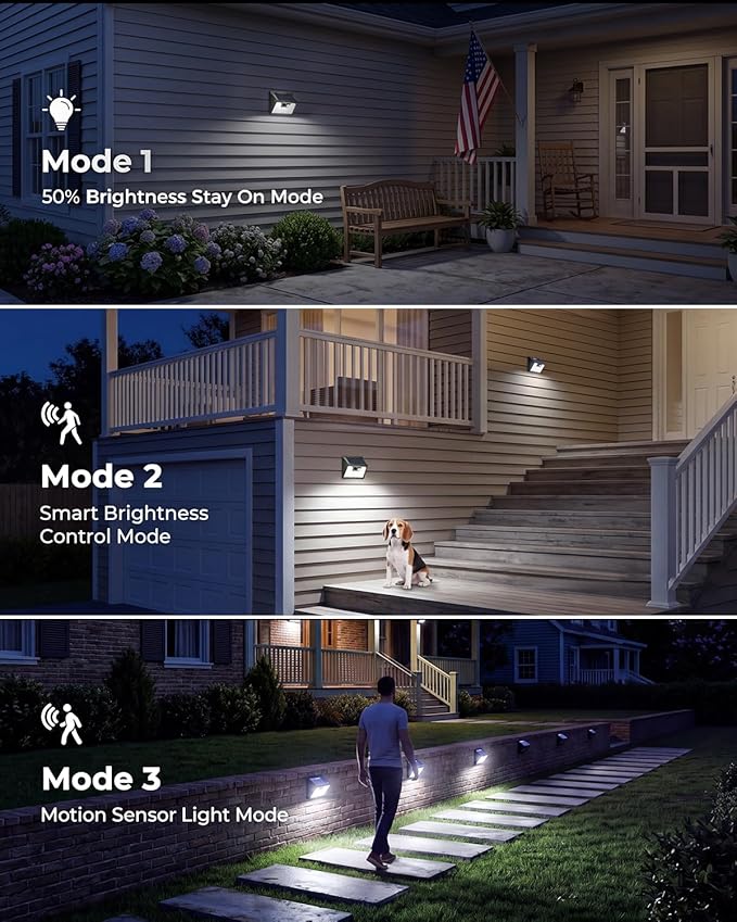 Peasur Solar Powered Lights Outdoor, 140LED 16Pack Motion Sensor Light Outside, IP65 Waterproof Fence Security Lighting with 3 Modes for Yard Wall Garden Cool White