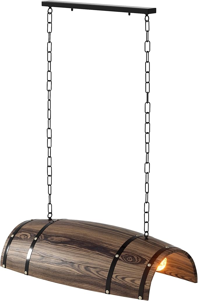 PakaLife Antique Wood Wine Barrel，Pool Table Light Fixture Pendant Lights Kitchen Island Hanging Rustic Bar Ceiling,Pool Table Light
