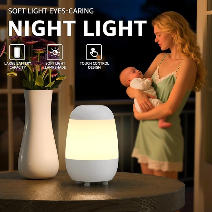 uuffoo 2 Pack Rechargeable Night Light Lamp 3 Color Touch Dimmable LED Portable Table Lamp Battery Operated, USB Changing, Small Cordless Lamp for Bedside Bedroom Travel