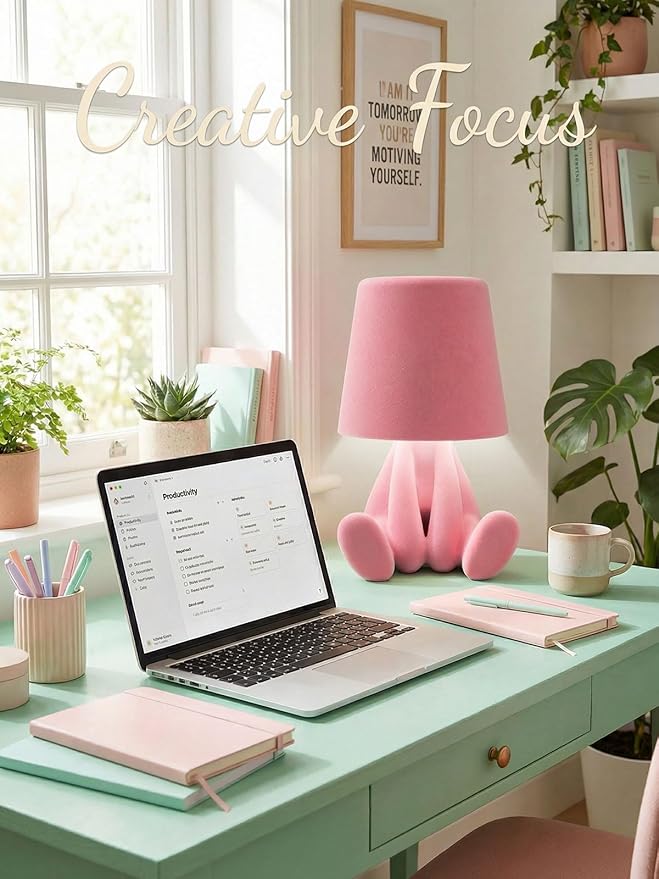 Bedside Touch Control Table Lamp, Golden Decor Thinker Statue LED Table Lamp with USB Port, 3 Way Dimmable Modern Night Light Nightstand Lamp for Home Living Room Office Shelf Decor (Pink-B)