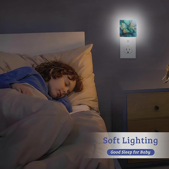 Green Marble Night Light, Plug-into Wall Nightlight Lamp with Dusk to Dawn Sensor, Led Lamp 0.5W Energy Efficient for Boys Girls Women Men Gifts, Home Decorative