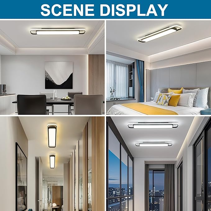 ORANOOR Modern LED Ceiling Lighting with Remote, 70W Dimmable Black Linear Flush Mount Light Fixture, 39.4'' Low Profile Lights Fixture Long LED Ceiling Lamp for Kitchen Bedroom Living Room Hallway