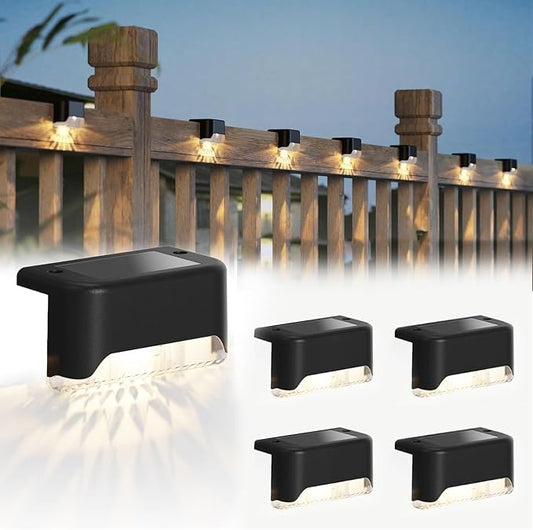 JACKYLED Solar Deck Lights 4 Pack Solar Fence Light Solar Powered Outdoor Step Light IP65 Waterproof LED Pathway Light for Deck Fence Railing Garden Patio StairYard, Black