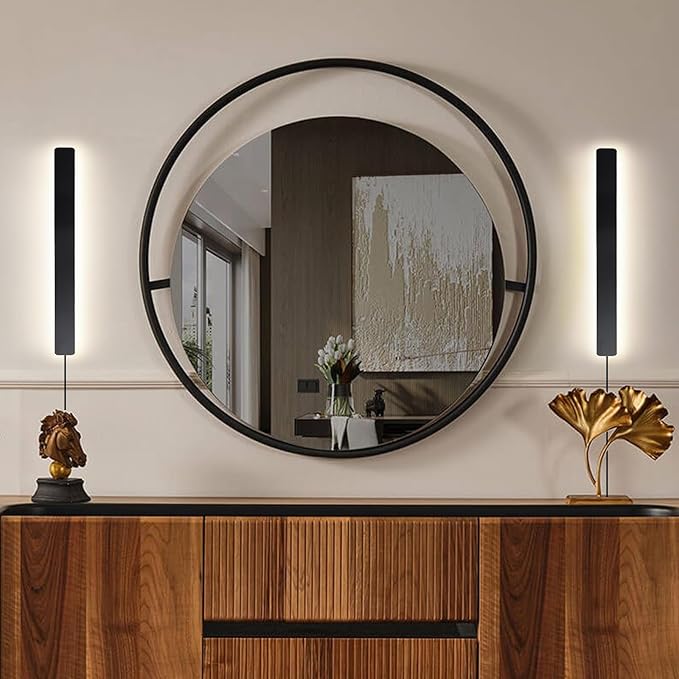 KELUOLY Modern Plug in Wall Sconces, 23.6 inch Frosted Black LED Long Wall Lights, 12W Warm White 3000K Acrylic Indoor Wall lamp,with 59" Plug Cable for Bedroom, Living Room, Bathroom Makeup, Hallway