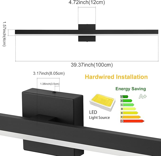 Black Bathroom Vanity Light 39.4 inch, 30W Dimmable 5CCT LED Modern Bathroom Light Fixture Over Mirror - ETL Certificated