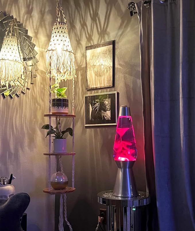 QIYIZM Boho Plug in Pendant Light,Hanging Light with Plug in Cord,Hanging Lamp Macrame Lamp Shade,Dimmable Switch,3 Tier Hanging Plant Shelf Shelves Bohemian Decor for Bedroom Living Room Corner