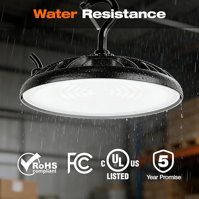 SYLVANIA ValueLED UFO LED High Bay Light, 150W, 16500 LMS, 80 CRI, 5000K, Daylight, Black, 120V with 6' Cord/Plug, High Bay Led Shop Lights for Commercial Factory Barn Garage, UL Listed-6 Pack (67260)