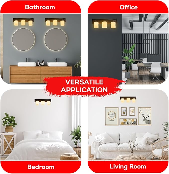 The Door Bull Modern 3-Light Bathroom Vanity Light – Matte Black Fixture with Frosted Glass Shades, E26 Socket – Wall Sconce for Mirror, Bathroom, Kitchen, Hallway, Entryway