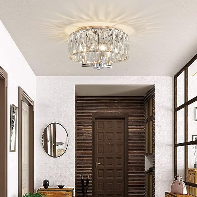 AGV LIGHTING CL002C K9 Crystal Flush Mount Ceiling Light Fixture, Perfect for Living Room, Bedroom, Dining Room, Chrome Finish