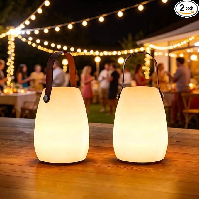 uuffoo 2 Pack Rechargeable Portable Table Lamp, Cordless RGB Lantern with Remote, Decorative LED Night Light, IP44 Waterproof Indoor Outdoor Lamp for Bedroom Patio Garden Wedding Party