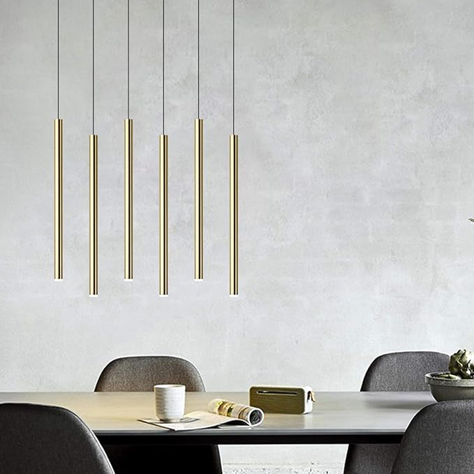 CANALIS 6 Mini Pendant Lighting Brass - LED Hanging Light Fixture for Kitchen Island, Bar, Foyer - Cluster Pendants - Dimmable, Adjustable Wire, Lamp Bulb Included
