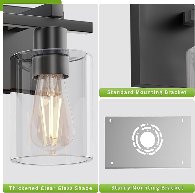 Espird Bathroom Vanity Light,4 Light Matte Black Light Fixture with Thickened Clear Glass Shade, 30 inch Modern Wall Sconce, Bathrooms Vanity Light Over Mirror for Bathroom