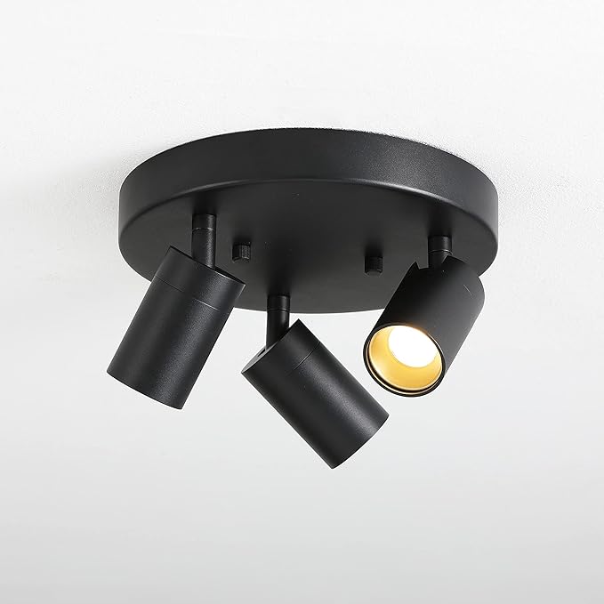 Shura - Round 3-Light Black Integrated LED Ceiling Light w/ Rotatable Heads, Adjustable Flush Mount Ceiling Light, 3000K, 1365 Lumens