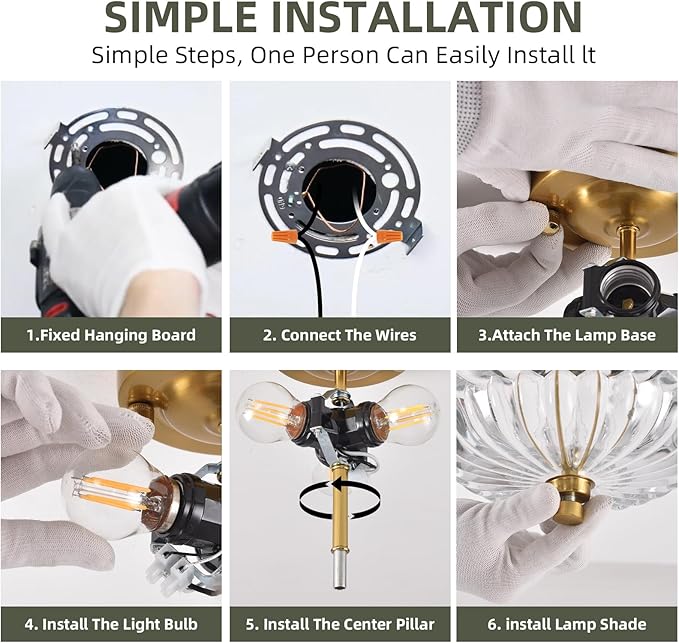 Semi Flush Mount Ceiling Light, 11.8 Inch Gold Vintage Hallway Light Fixture with Transparent Glass, Close to Ceiling Light for Bedroom Kitchen Living Room Bathroom Foyer, E26 Base