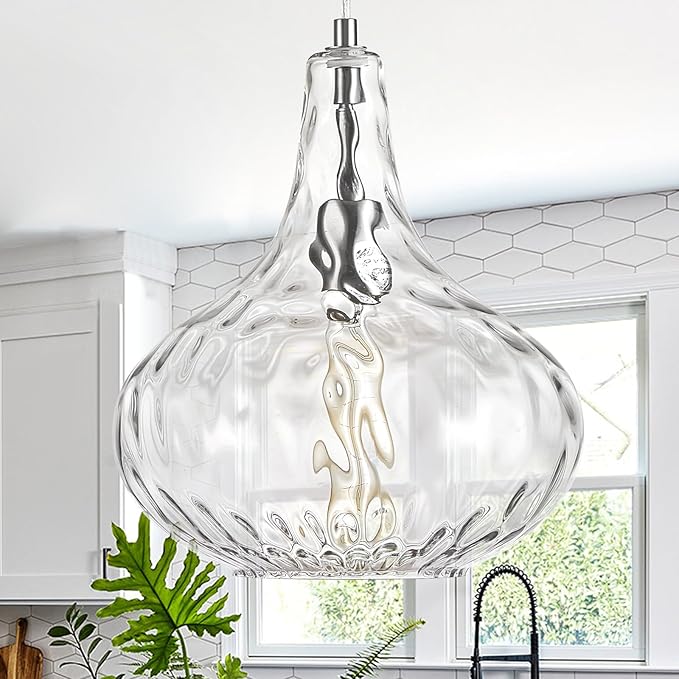 CATINER Glass Pendant Light Brushed Nickel 11-inch Hammered Pendant Lighting for Kitchen Island, Kitchen Sink, Hallway, Living Room