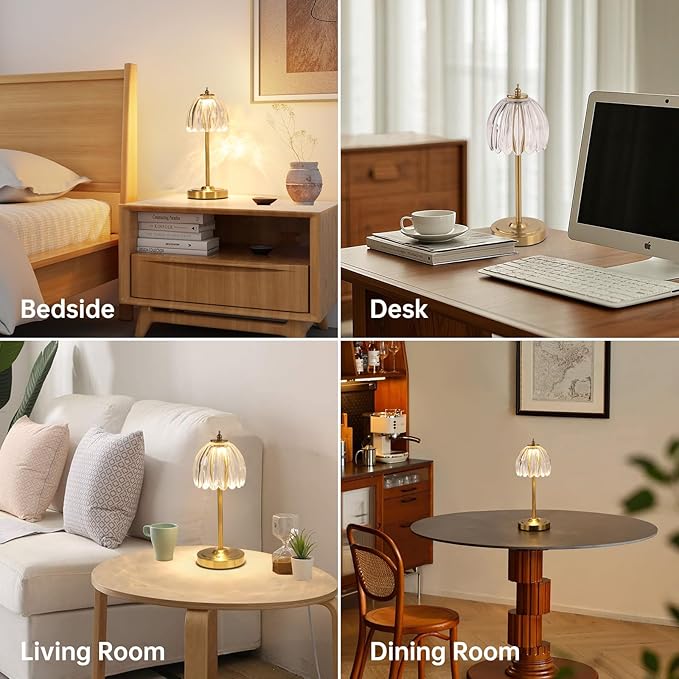 Shenmoyl Set of 2 Tulip Table Lamp with 5000mAh Battery & Touch Control, Cordless Table Lamp with 3 Colors, Dimmable Rechargeable Table Lamps for Bedroom, Living Room, Entryways (Transparent Tulip)