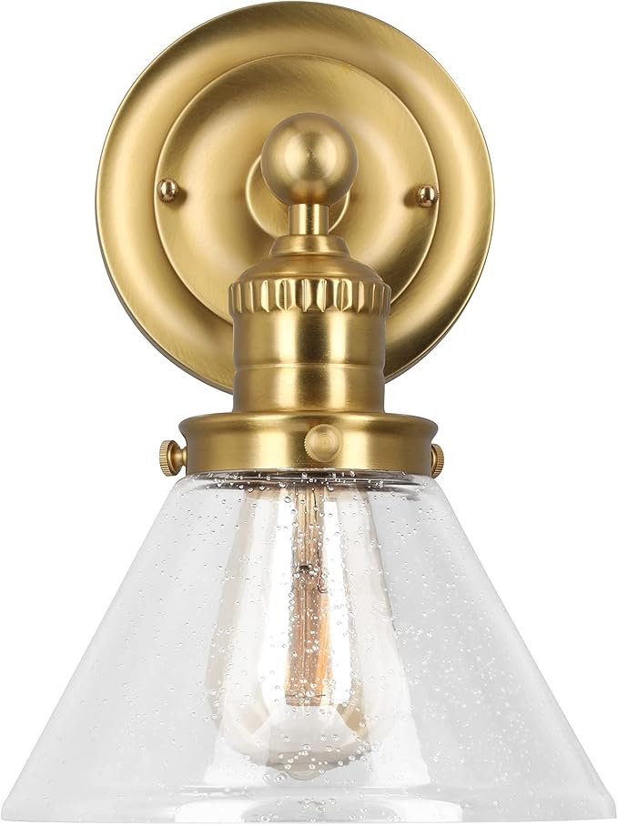 Design House Augustin Wall Sconce, 1-Light, Seeded Glass Warm Glow, Dimmable, Up/Down Glow, Easy Installation, E26 Socket, Satin Gold, 7.9 in L x 8.5 in D x 11.1 in H, 589028-SG
