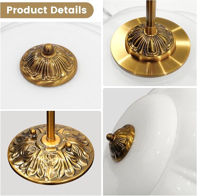 Milk Glass Ceiling Light Fixture - Antique Brass Semi Flush Mount Pendant Light for Kitchen, Hallway, and Bedroom (White, 9 inch)