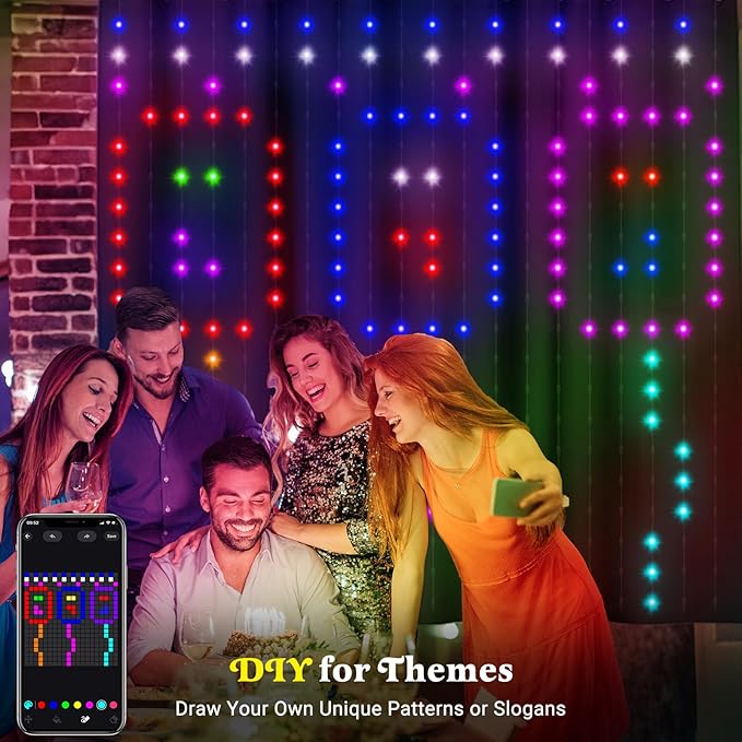 CoziTech Smart Curtain Lights 400 LED, Color Changing LED Curtains Light 6.6 * 6.6 FT, DIY Fairy String Light Curtain for Bedroom Backdrop Party Indoor Outdoor Holiday Decor (APP +Remote Control)