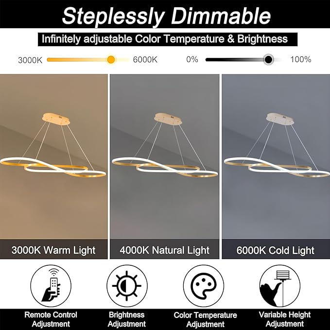 Gold Modern Chandelier for Dining Room,47.24" Linear Led Chandelier Large Modern Pendant Light for Kitchen Island Lighting Dimmable 3000K-6500K Adjustable Color Temperature