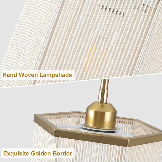 2-Pack Gold Woven Pendant Lights, 7.67" Mini Boho Rattan Hanging Pendant Light Fixtures, Modern Hexagonal Island Lights for Kitchen Island, Foyer, Hallway, E26 Base, Brass