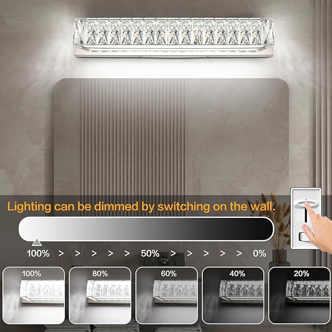 ZUZITO Crystal Vanity Lights for Bathroom 18W LED Bathroom Light Bar Modern Chrome Lighting Fixtures Over Mirror for Bath 22.8 inch