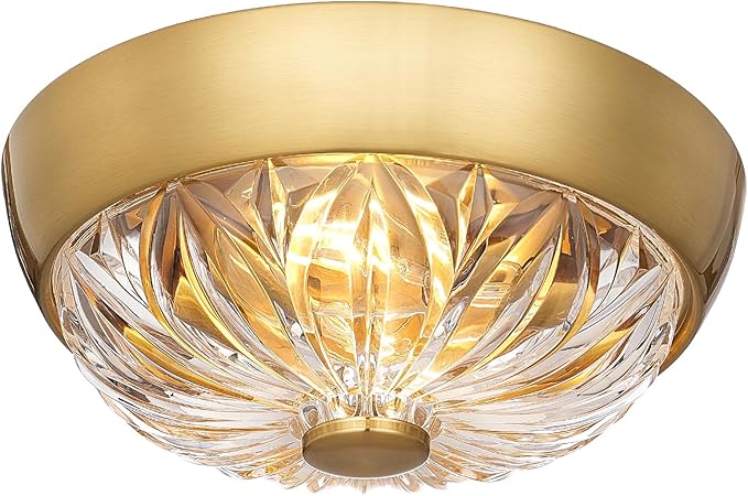 Gold Semi Flush Mount Ceiling Light, 2-Light Modern Close to Ceiling Light Fixture, Aluminum Glass Indoor Outdoor Ceiling Lamp for Bedroom Kitchen Hallway Foyer