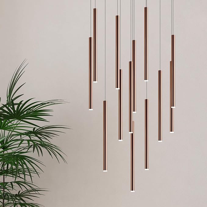 CANALIS 13 Mini Pendant Lighting Copper - LED Hanging Light Fixture for Kitchen Island, Bar, Foyer - Cluster Pendants - Dimmable, Adjustable Wire, Lamp Bulb Included