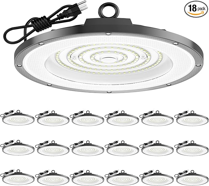 AIKVSXER LED High Bay Light UFO Shop Light 200W 30000LM 6000K Daylight Super Bright IP65 Waterproof for Warehouse Garage Barn Factory Workshop 5FT Cord with US Plug 18 Pack